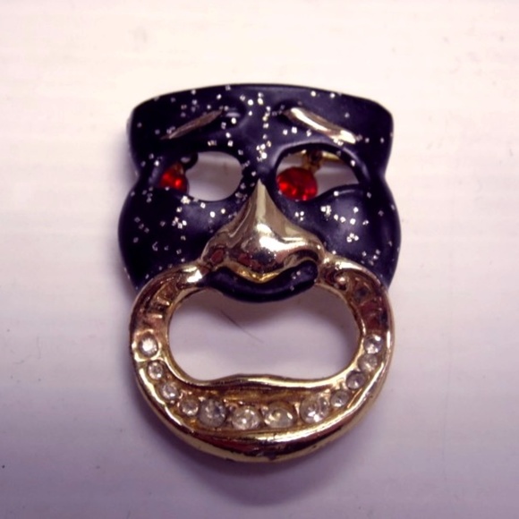 Goldtone Enamel Tribal Mask Fashion Brooch - Picture 1 of 3